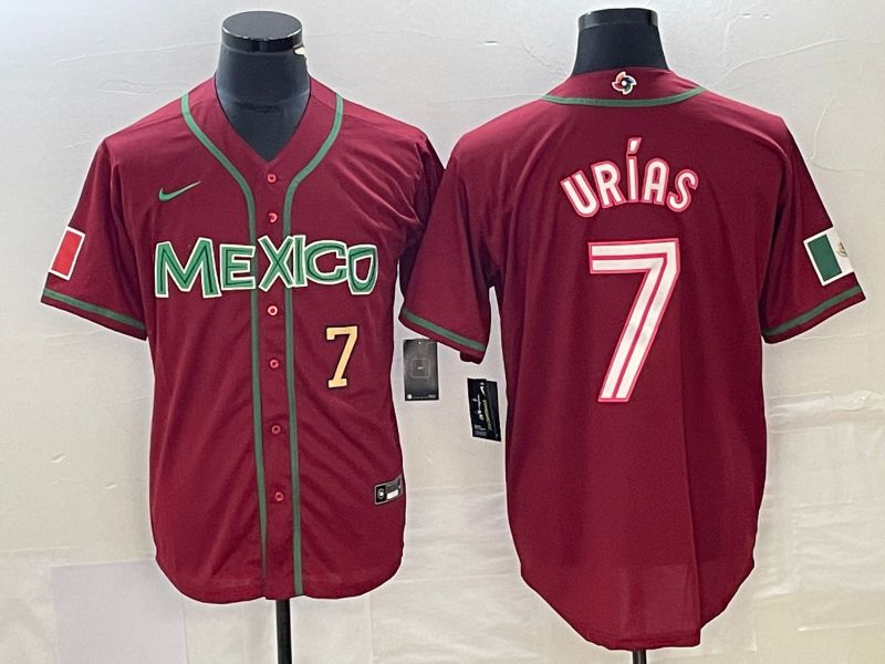 Men 2023 World Cub Mexico 7 Urias Red Nike MLB Jersey4